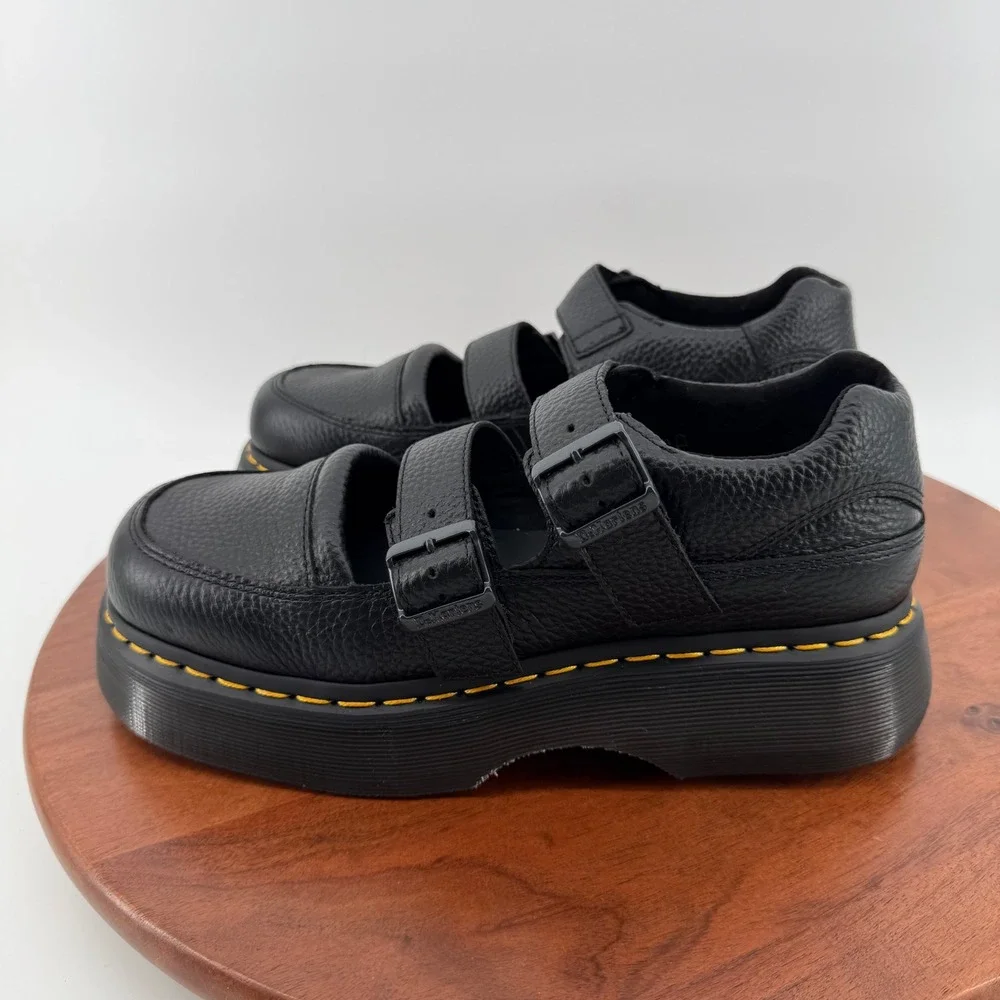 Dr. Martens Buzz MJ Black Milled Nappa Leather Platform Chunky Mary Jane Women 9